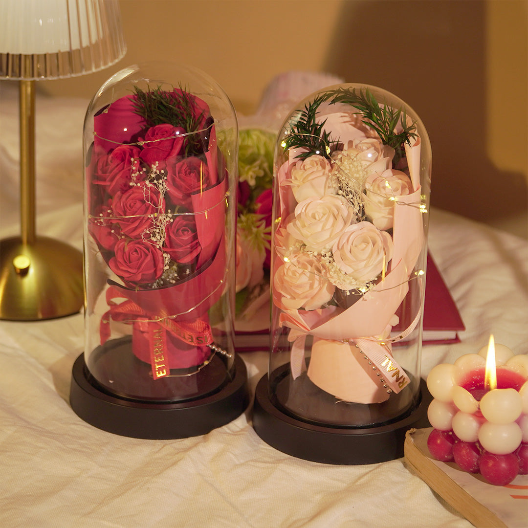 Forever Rose in Glass Dome Lamp