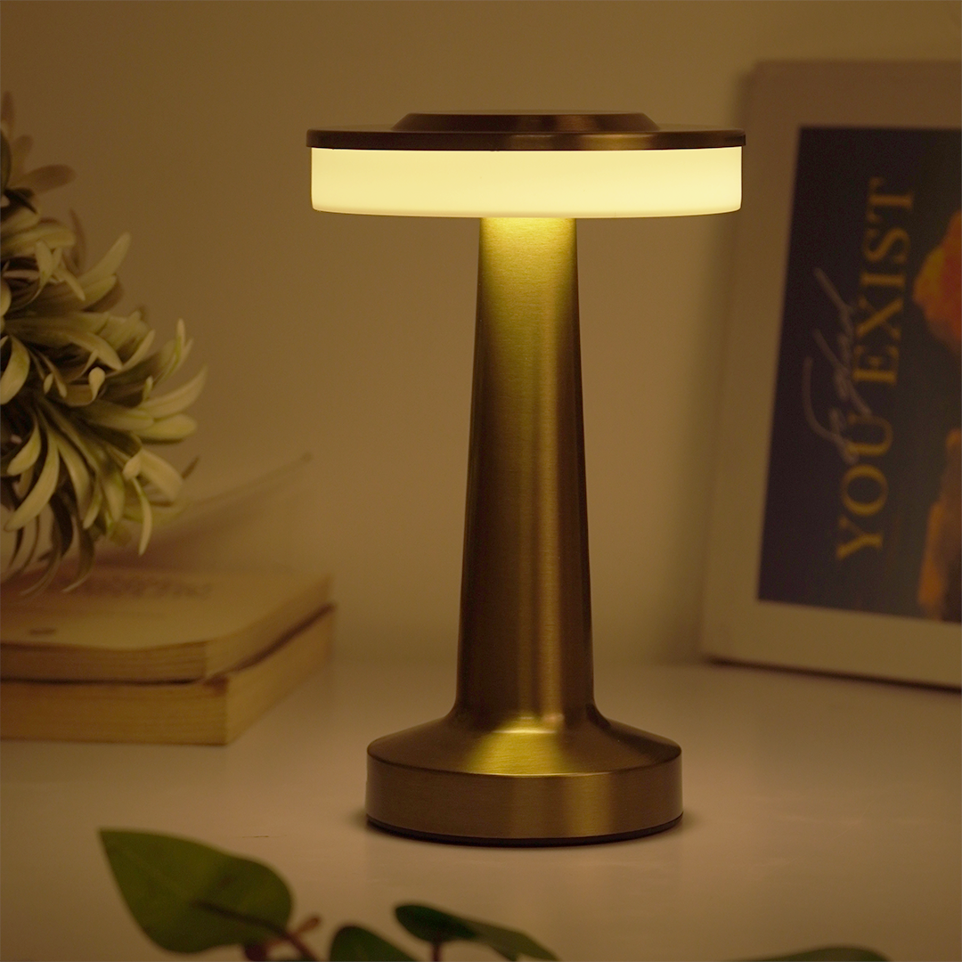 Modern Gold Table Lamp with Soft LED Light | Minimalist Decorative Desk Lamp for Home & Office (22 cm Height)