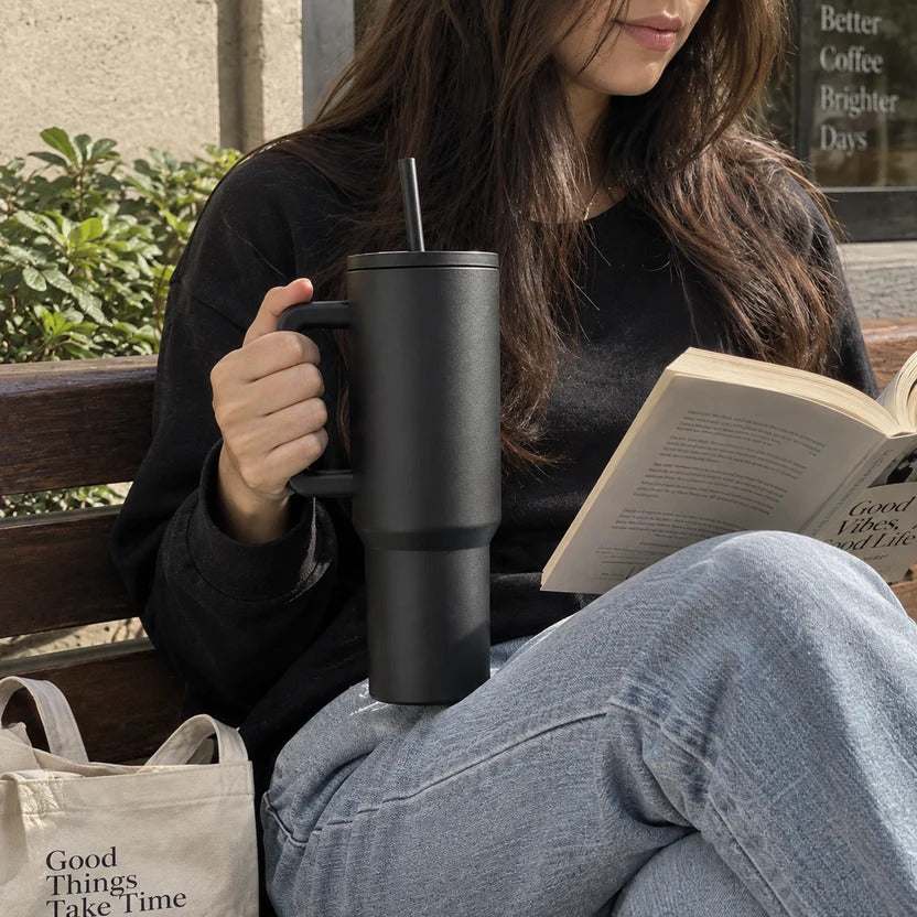 Thirst Trap Stainless Steel Tumbler with Steel Straw (Black)