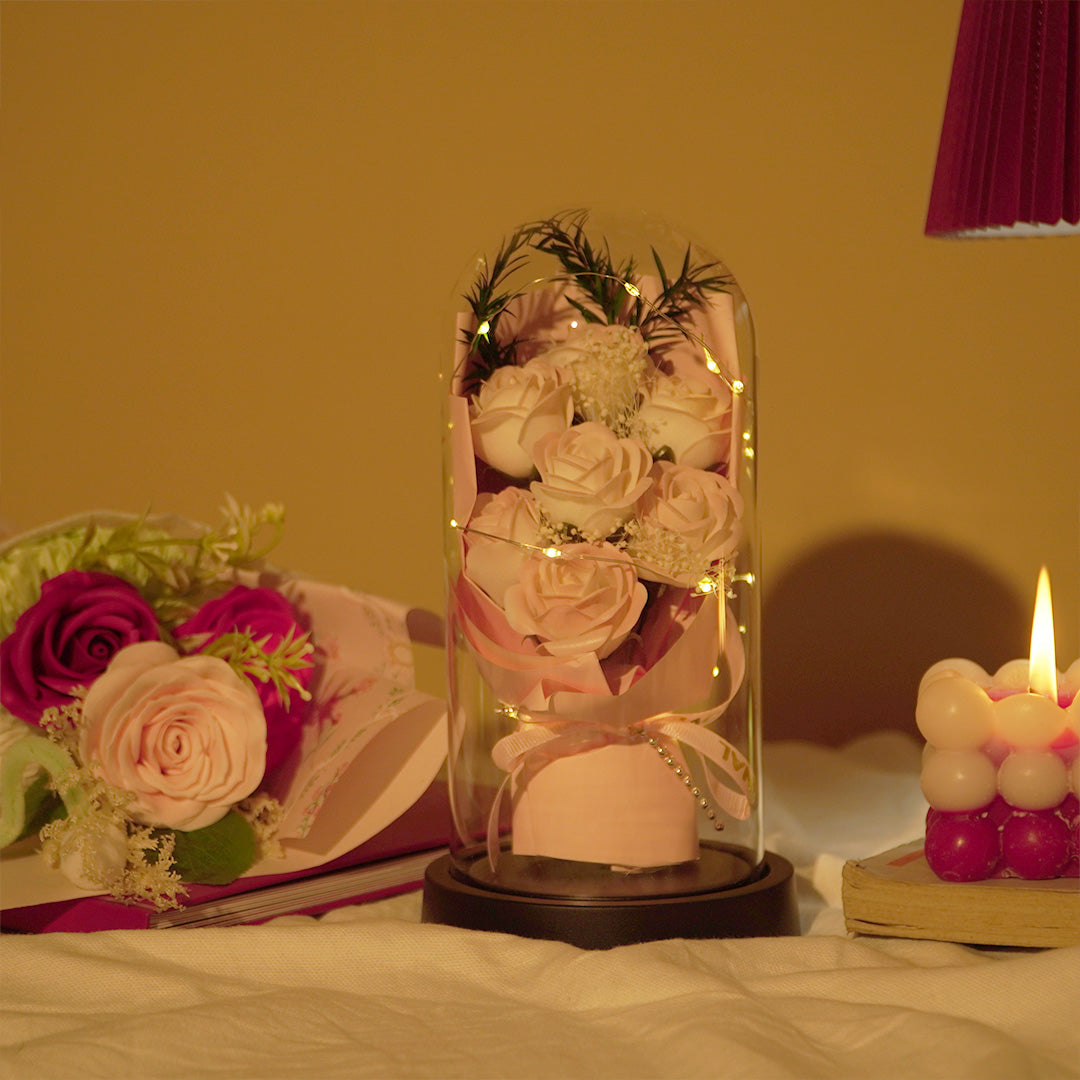 Forever Rose in Glass Dome Lamp