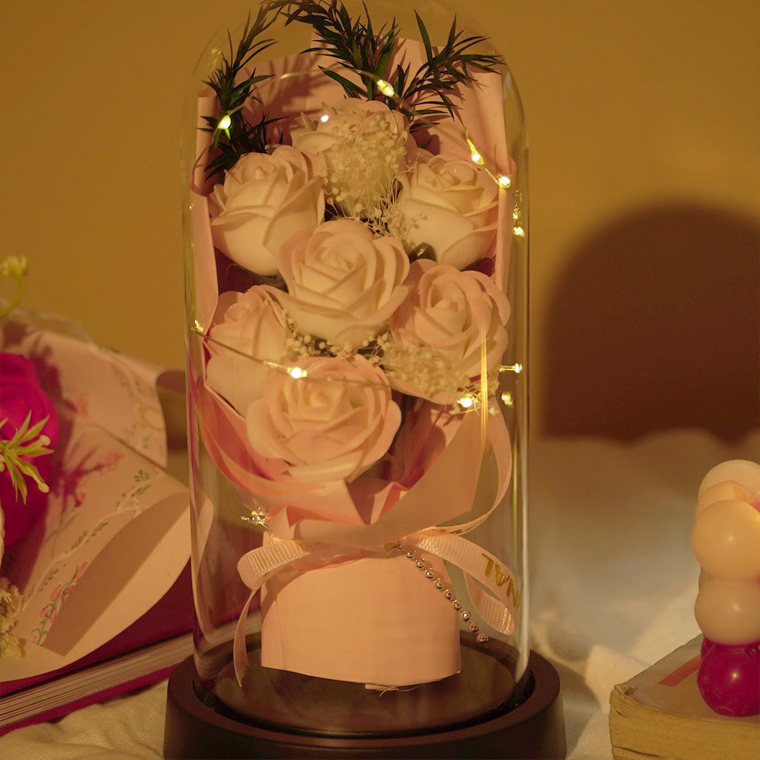 Forever Rose in Glass Dome Lamp