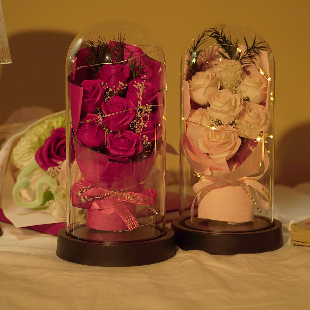 Forever Rose in Glass Dome Lamp