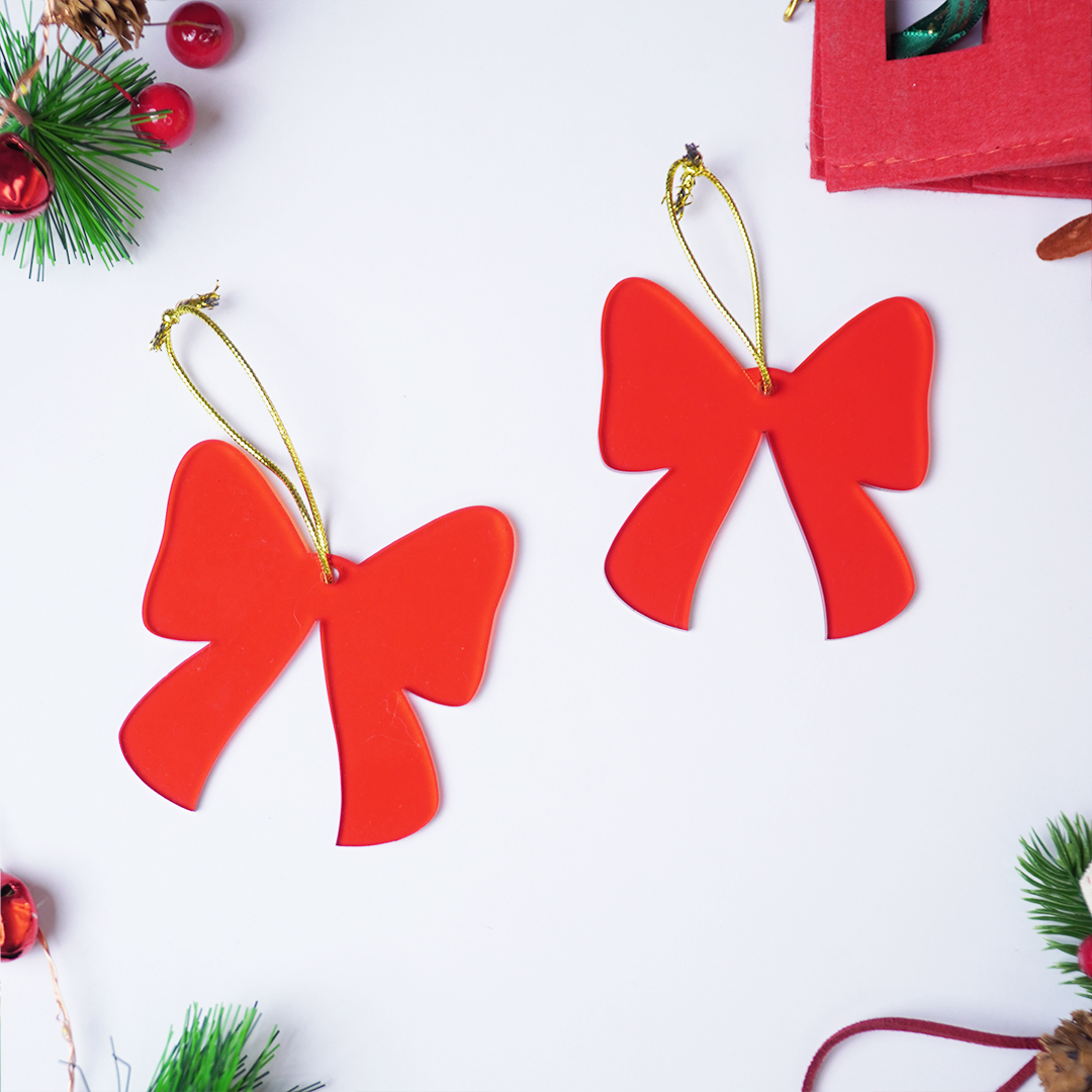 Red Bow designed Christmas Decoration Ornaments- Set of 2