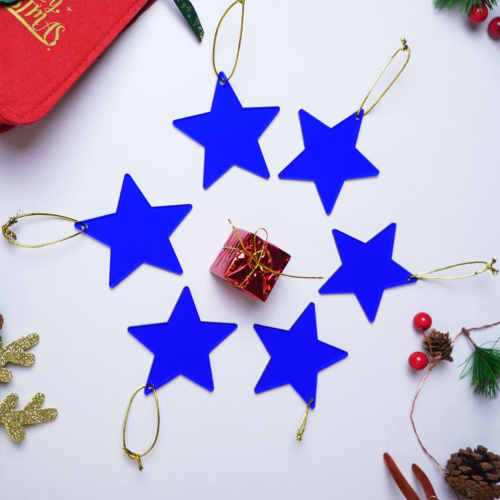 Blue Star designed Christmas Decoration Ornaments- Set of 2