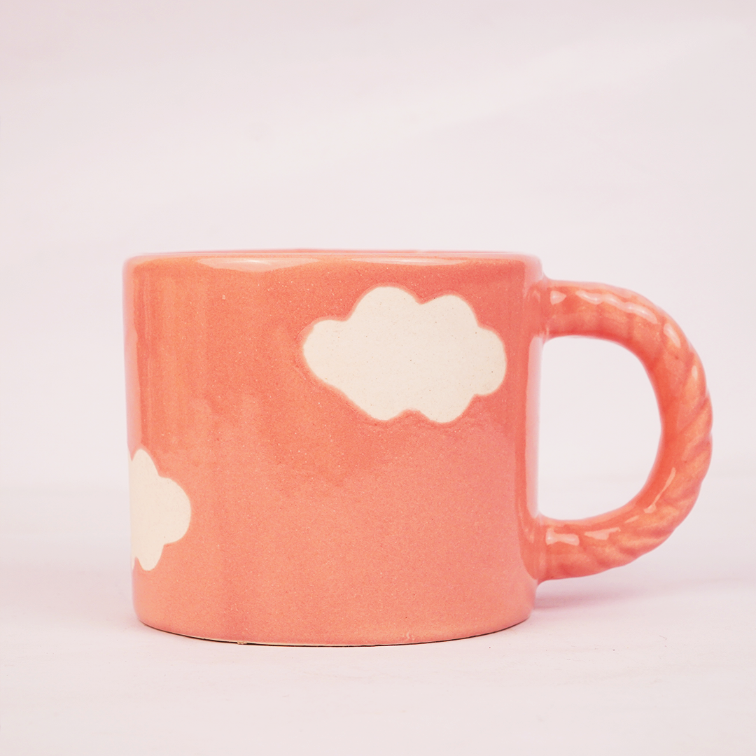 Coral Pink Ceramic Mug with Flower Design – Cute Aesthetic Coffee Cup for Tea, Coffee & Home