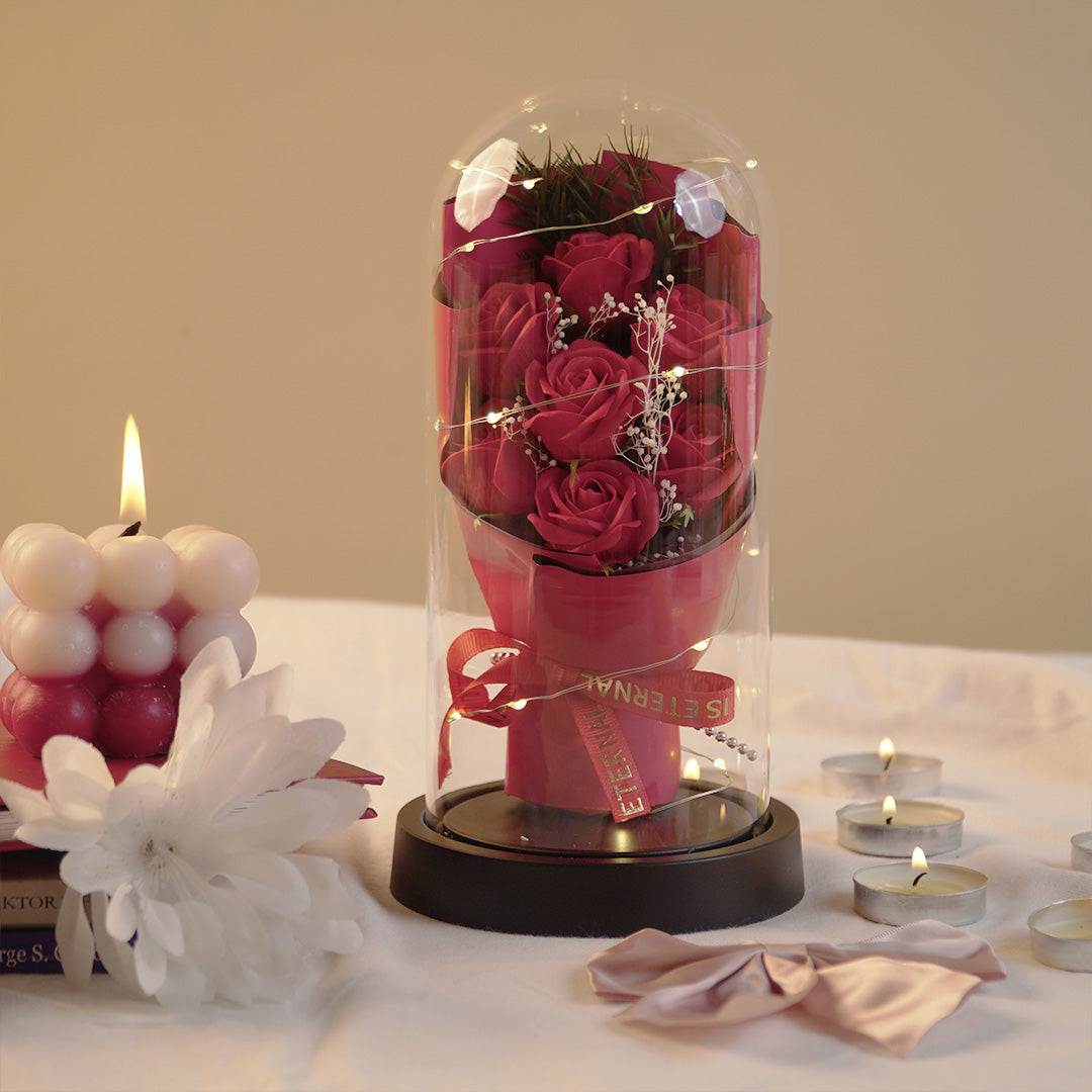 Forever Rose in Glass Dome Lamp