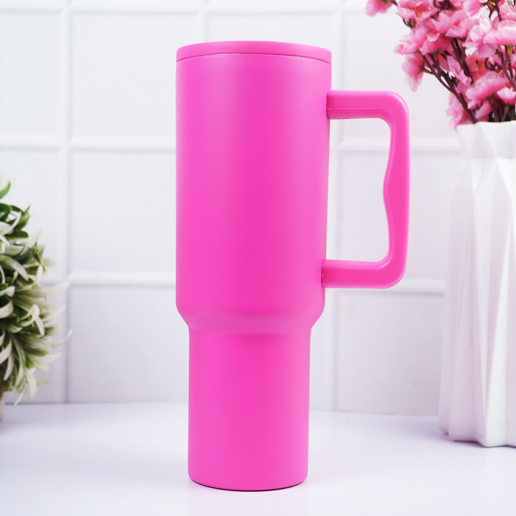 1.2L Large Capacity Insulated Travel Tumbler with Handle – Pink Reusable Stainless Steel Mug (26cm x 10cm)
