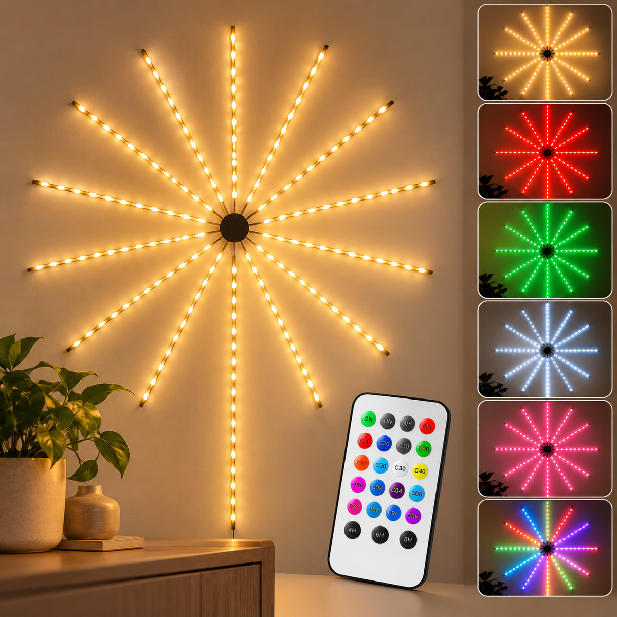 Multicolor Starburst firework  Wall Light with Remote | Decorative RGB Wall Light for Home & Room Decor