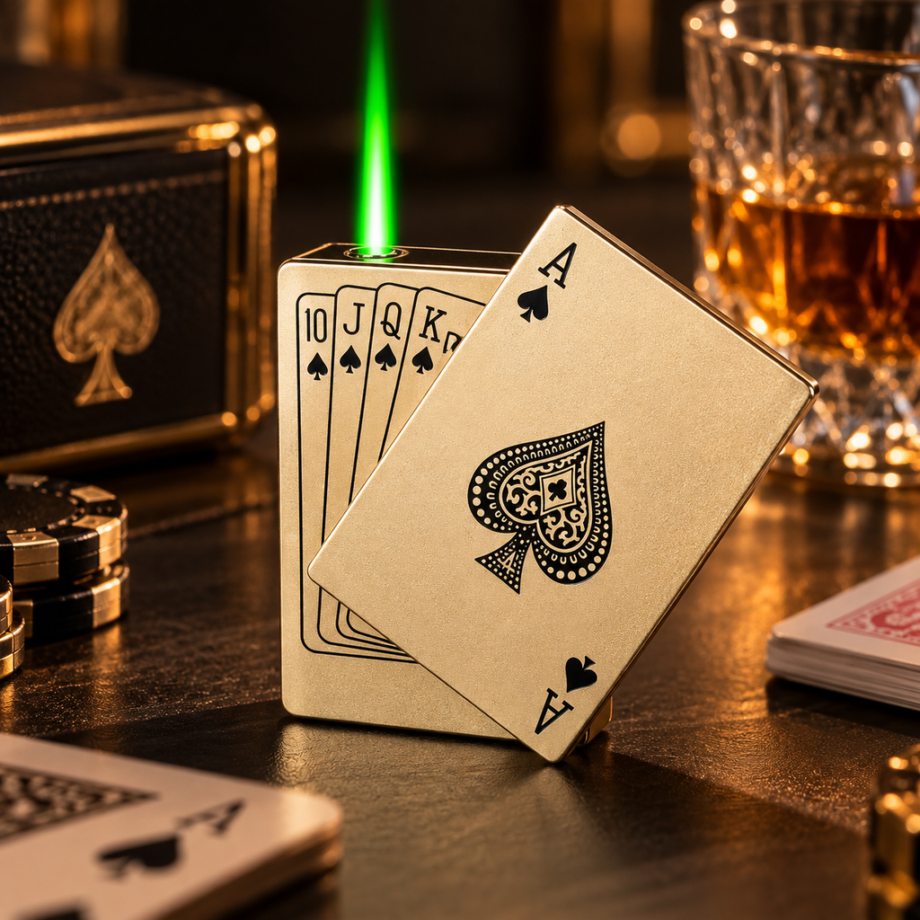 Playing Card Design  Lighter | Novelty Pocket Lighter with Green Flame for Home & Outdoor Use