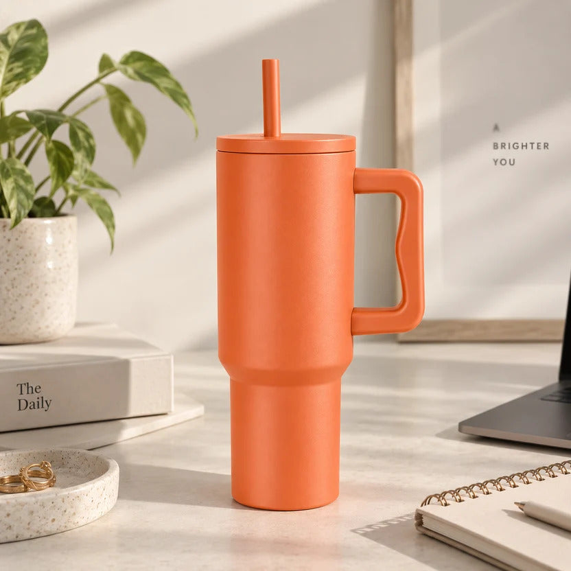 Thirst Trap Stainless Steel Tumbler with Steel Straw (Orange)
