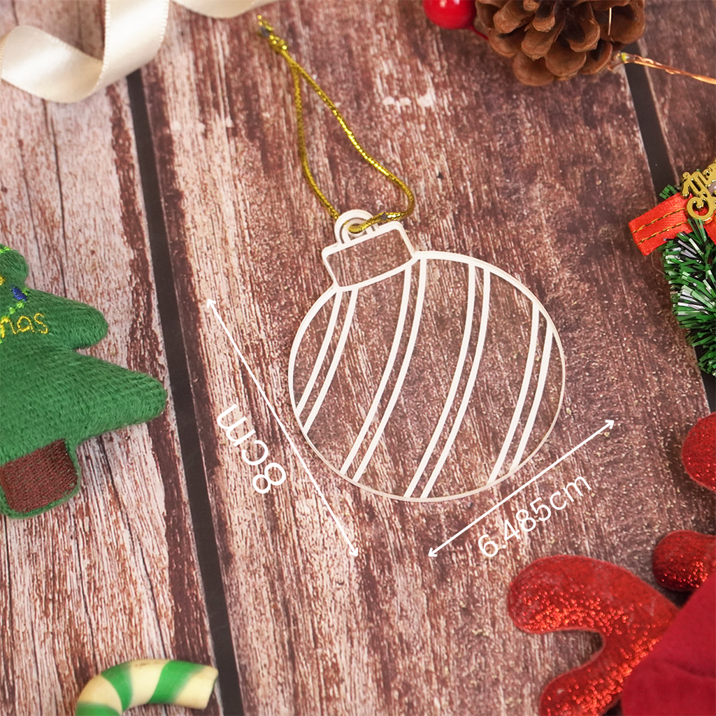 Set of 2 Striped Acrylic Bauble Ornament – Elegant 8cm Christmas Hanging Décor