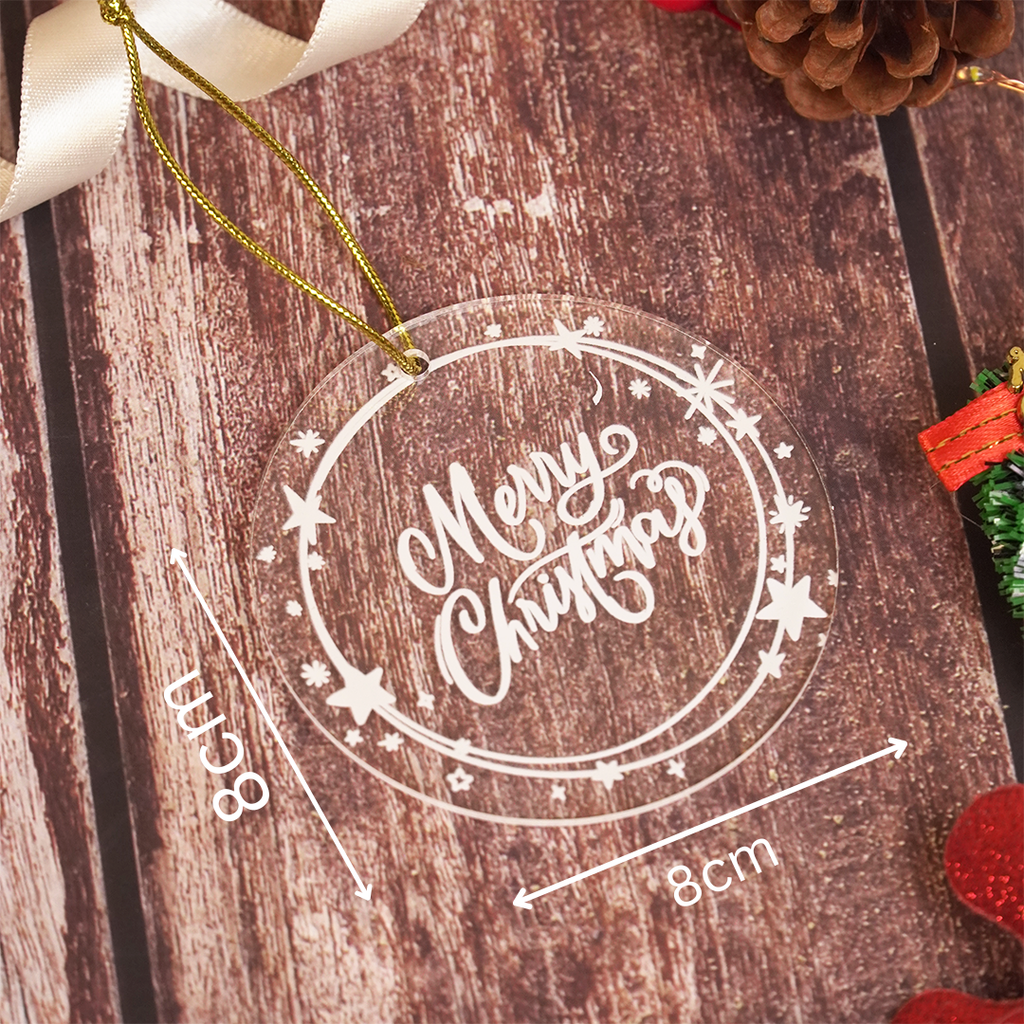 Set of 2 Acrylic Merry Christmas Ornaments – Festive Star Border Hanging Décor