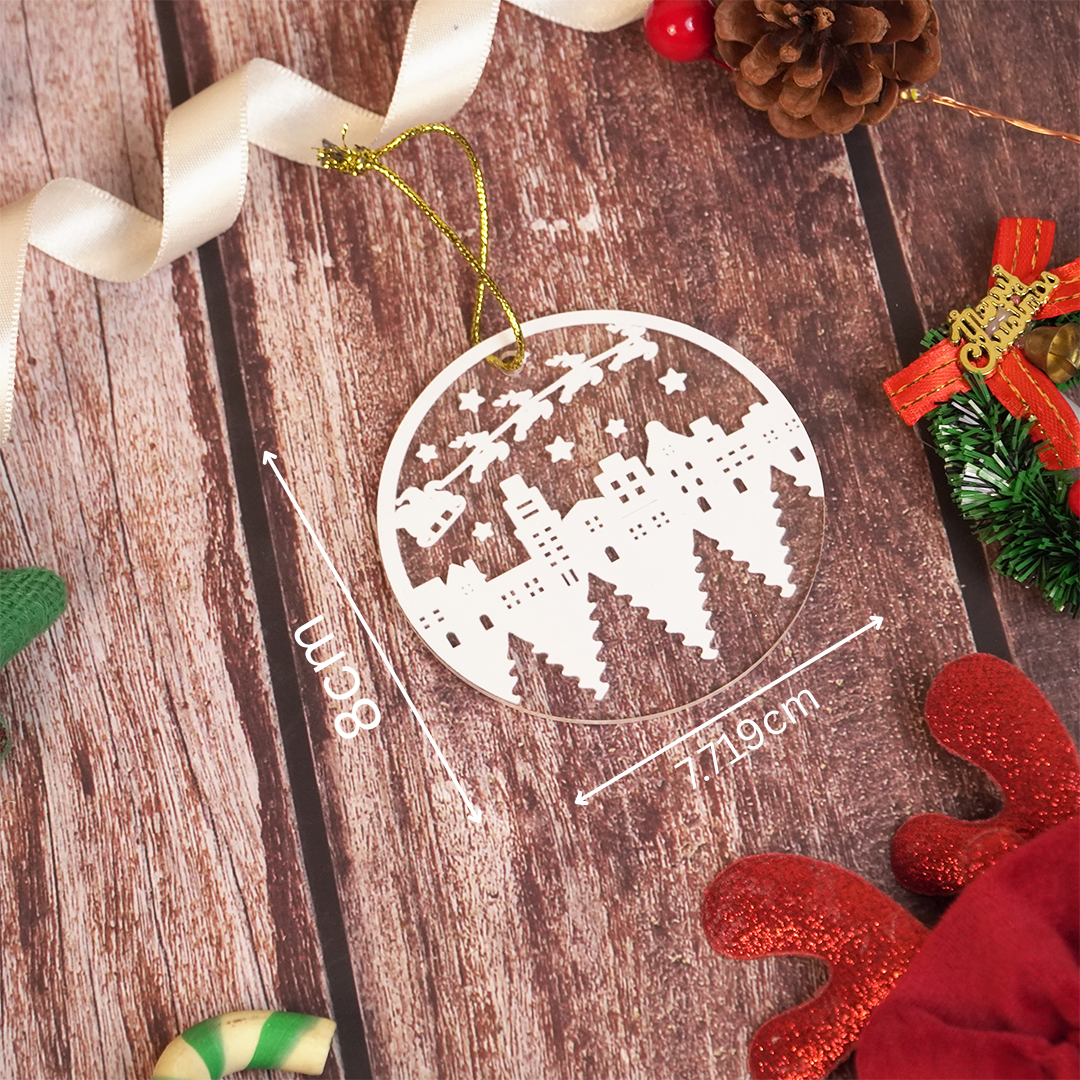Set of 2 Acrylic Christmas Cityscape Ornaments – Hanging Décor
