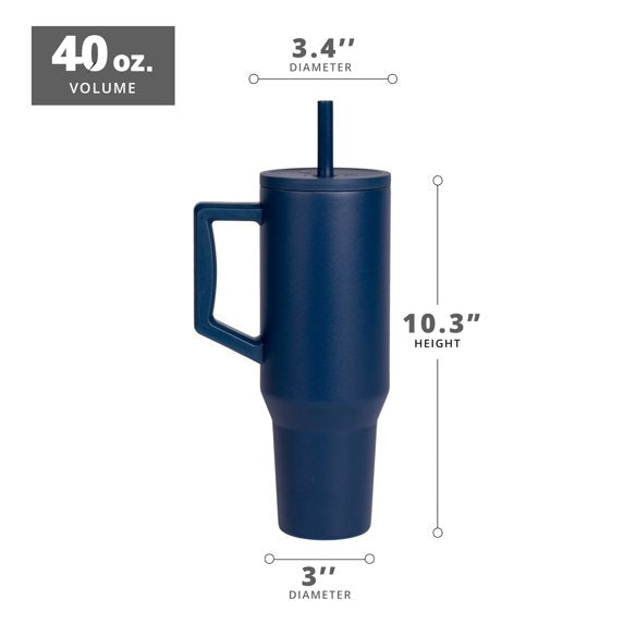 Premium Insulated DARK BLUE Color Tumbler with Handle & Straw