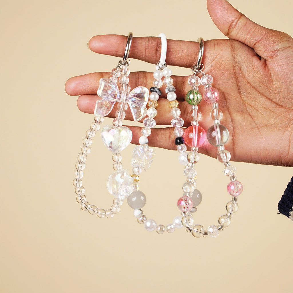 Cute Aesthetic Pearl & Crystal Key Ring