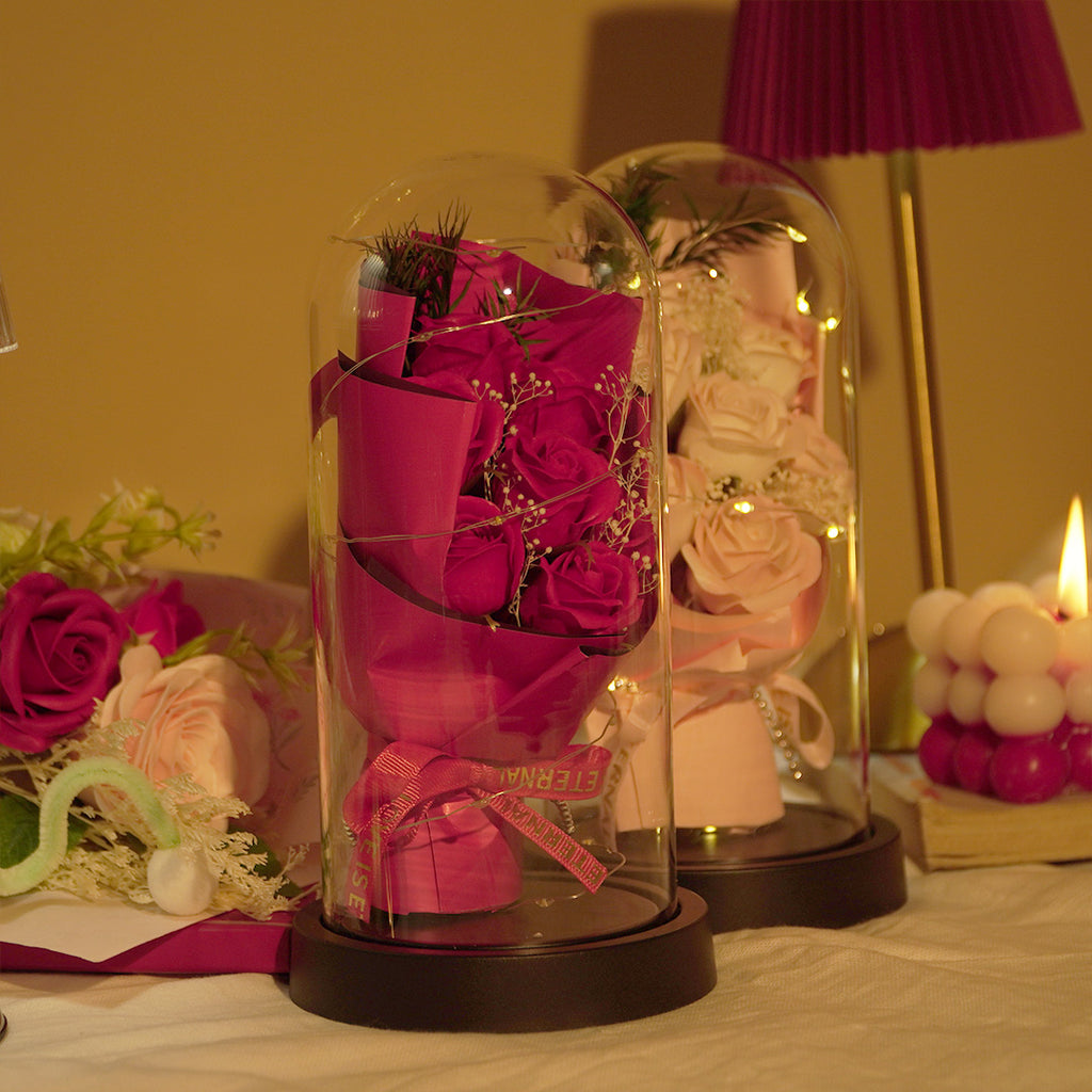 Forever Rose in Glass Dome Lamp
