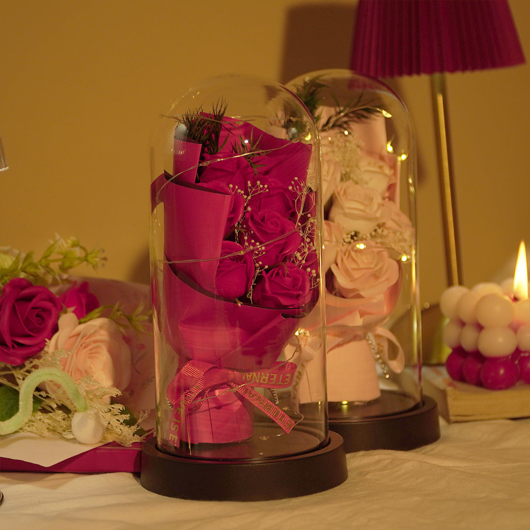 Forever Rose in Glass Dome Lamp