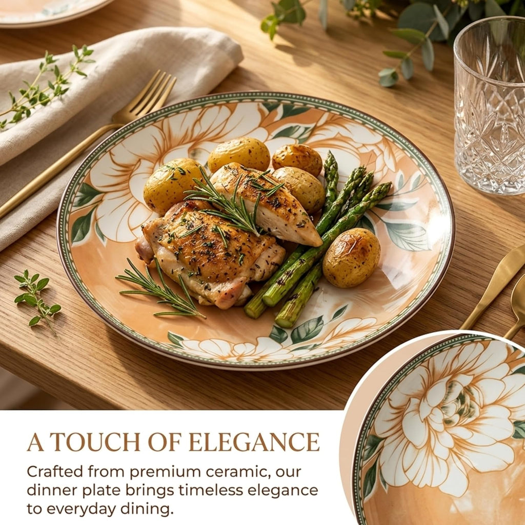 Floral Ceramic Dinnerware Set – Elegant Golden Floral Tableware for Dining & Serving