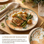 Floral Ceramic Dinnerware Set – Elegant Golden Floral Tableware for Dining & Serving