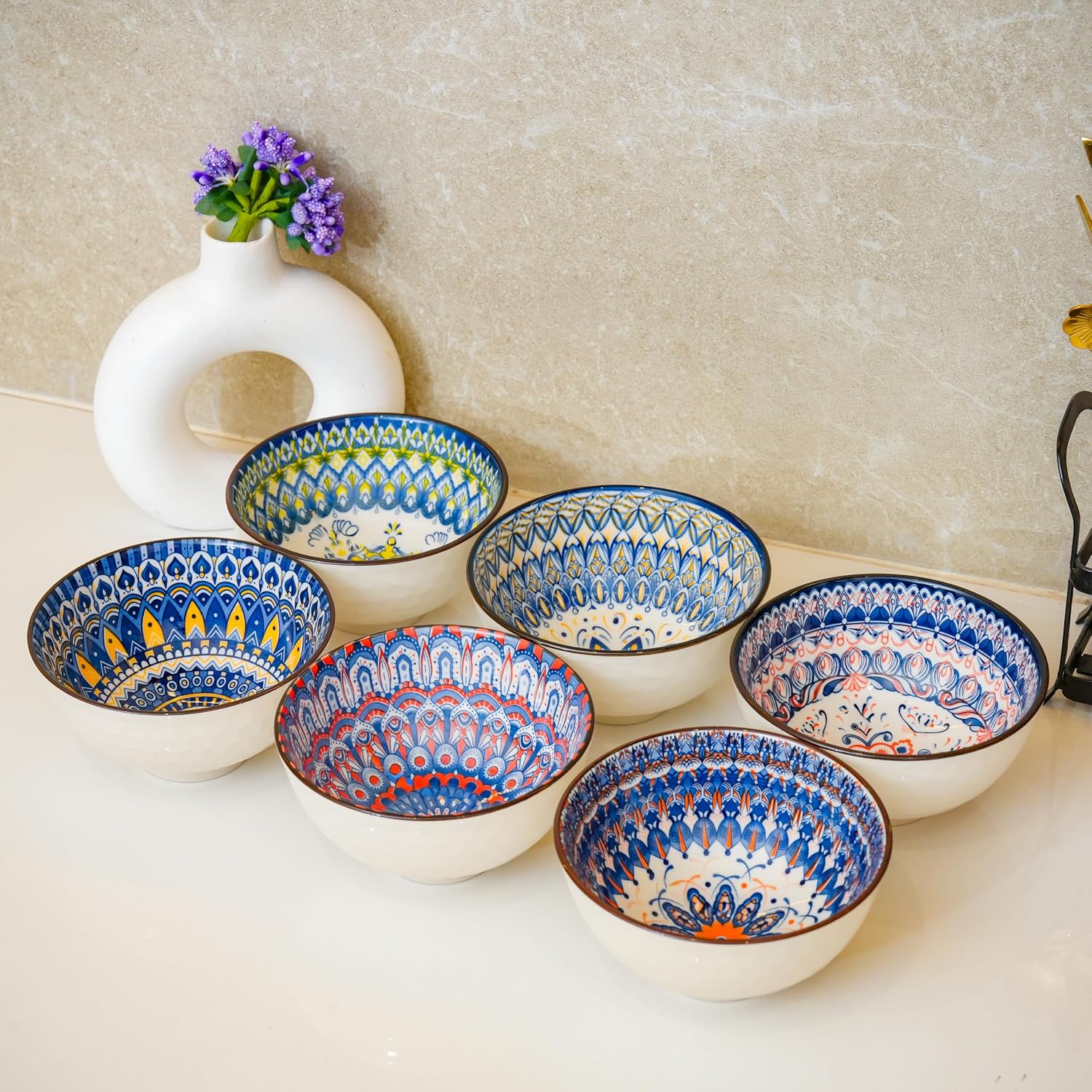 Ceramic Bowl Set – Hand-Painted Blue & White Decorative Bowls