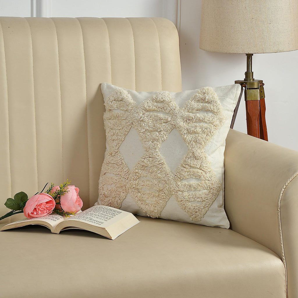 Cream Boho Diamond Tufted Cushion Cover Set – Textured Decorative Throw Pillows Cover Set for Sofa, Living Room & Bedroom (Pack of 2)