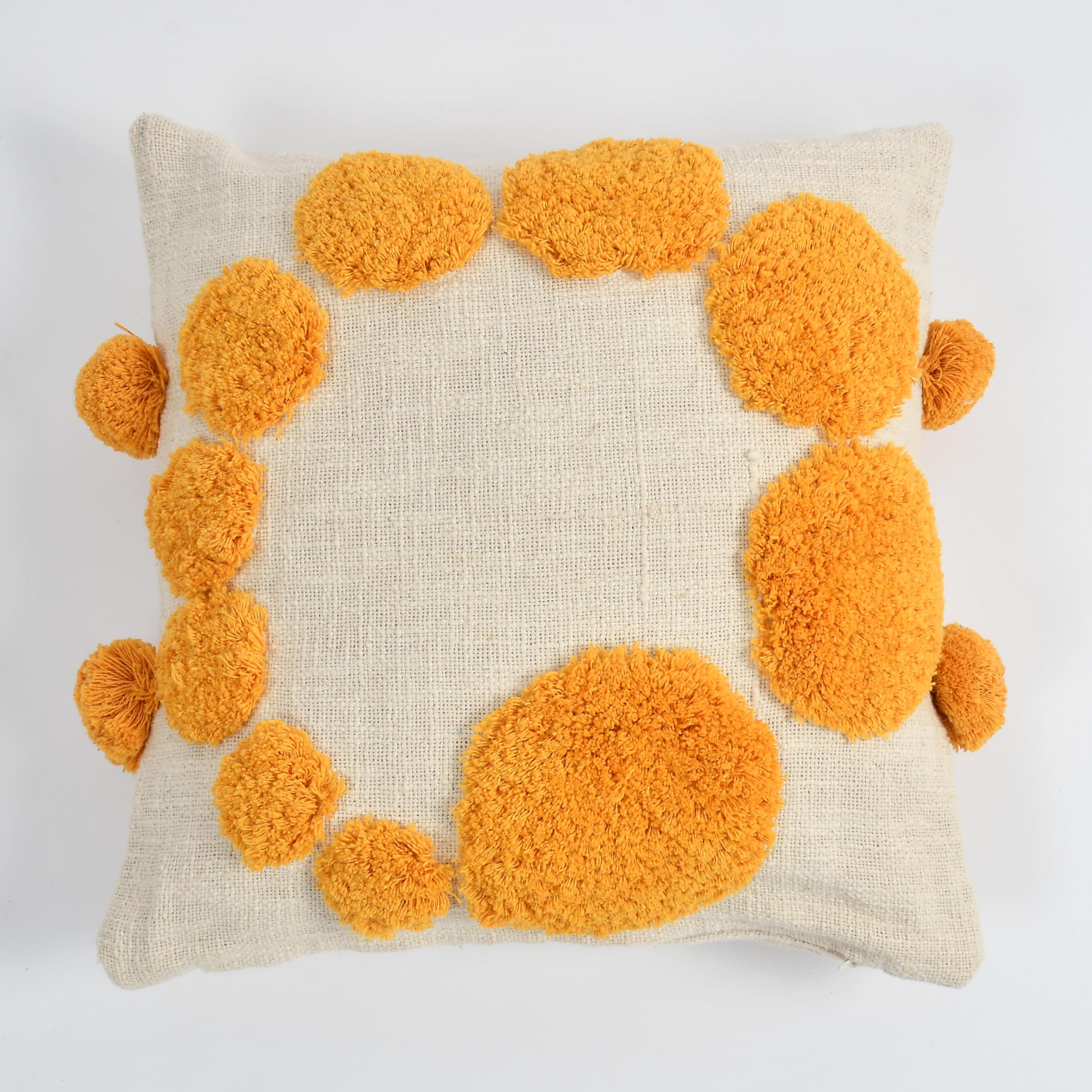 Mustard Pom-Pom Textured Cushion Cover Set – Boho Decorative Throw Pillows Cover Set for Sofa, Living Room & Bedroom (Pack of 2)