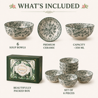 Boutique Ceramic Soup Bowl Set – Elegant Green Floral Bowls for Everyday Dining