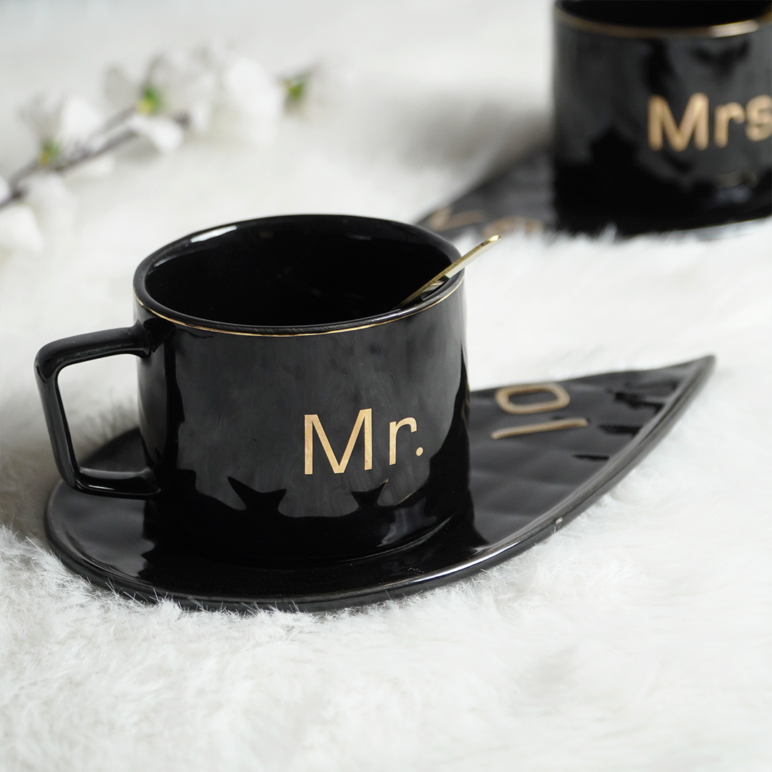 Mr & Mrs Couple Mug Set – Premium Black Ceramic Coffee Mugs