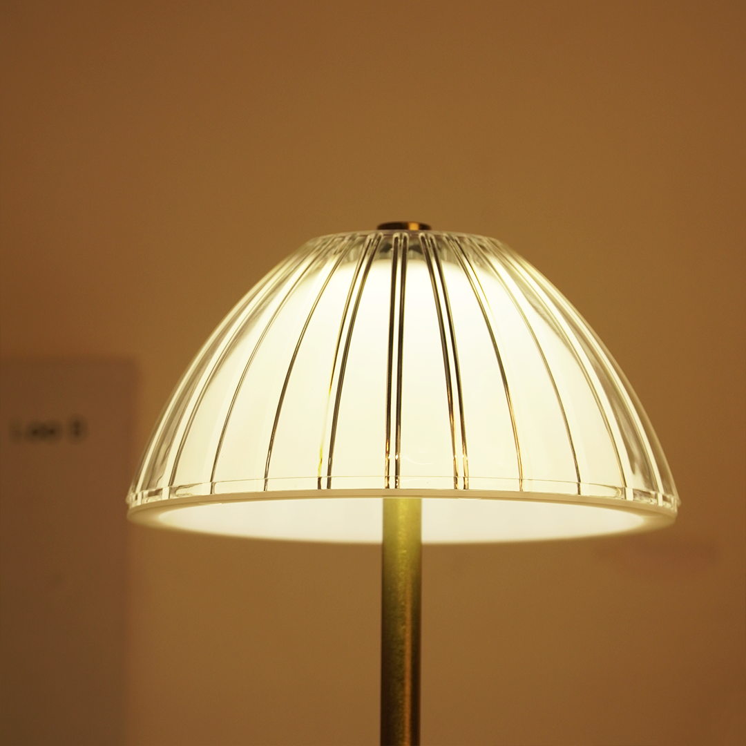 Modern Gold Table Lamp with Ribbed Dome Shade | Warm Ambient LED Desk Lamp for Bedroom & Living Room (Height: 37 cm, Width: 19 cm)