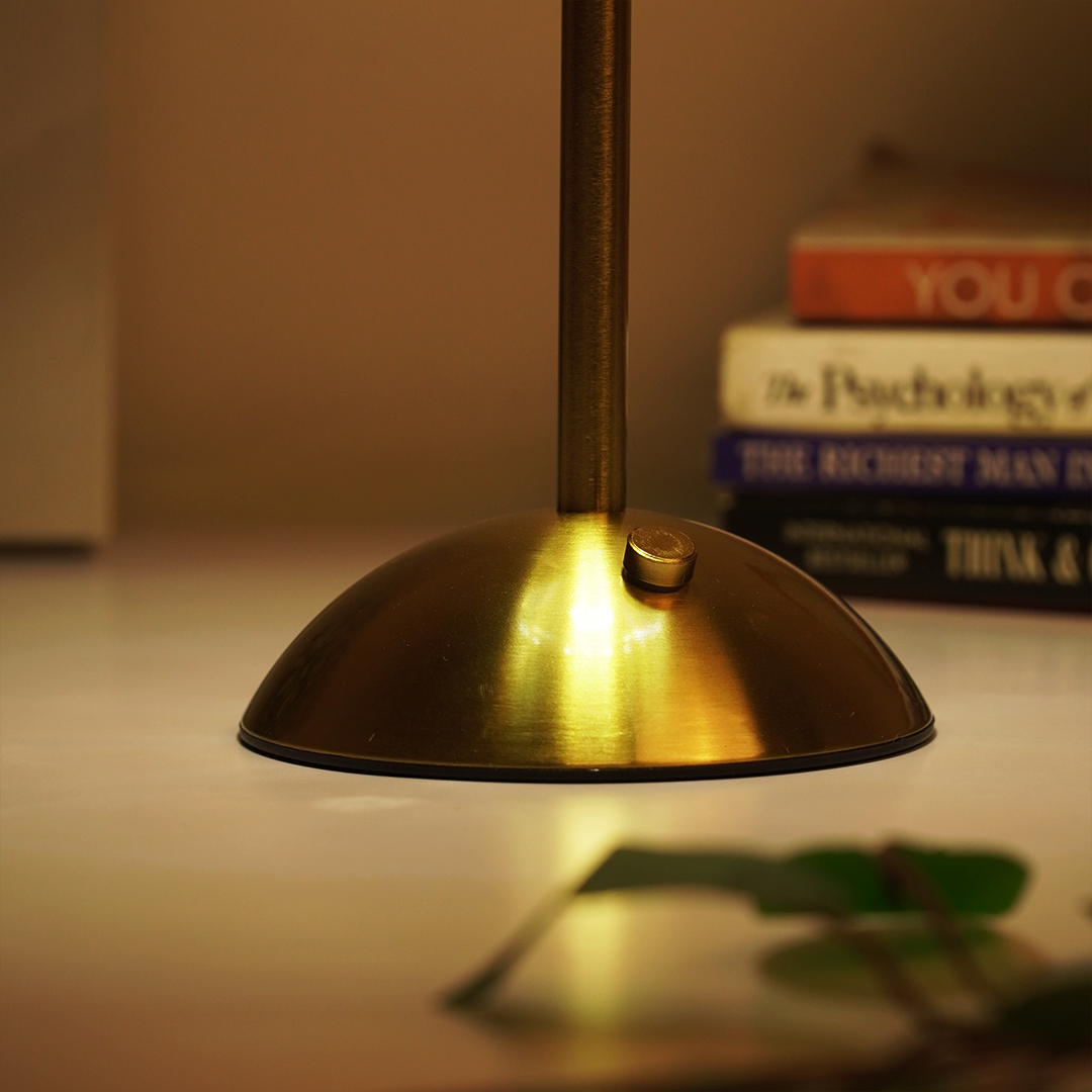 Modern Gold Table Lamp with Ribbed Dome Shade | Warm Ambient LED Desk Lamp for Bedroom & Living Room (Height: 37 cm, Width: 19 cm)