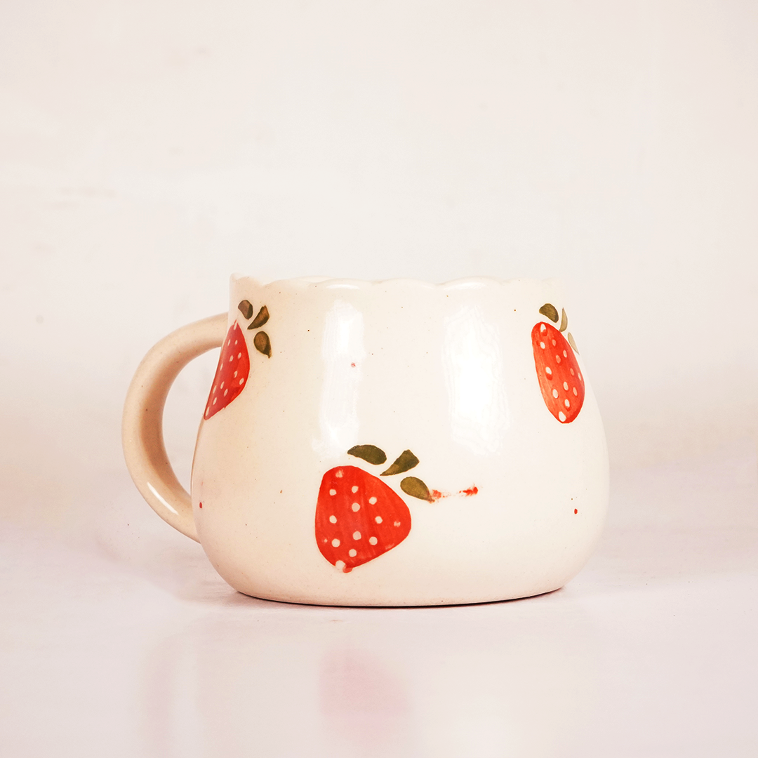 White Ceramic Strawberry Mug – Cute Fruit Print Coffee & Tea Cup