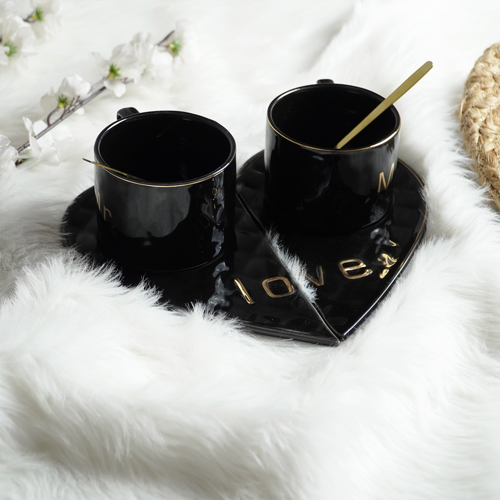 Mr & Mrs Couple Mug Set – Premium Black Ceramic Coffee Mugs