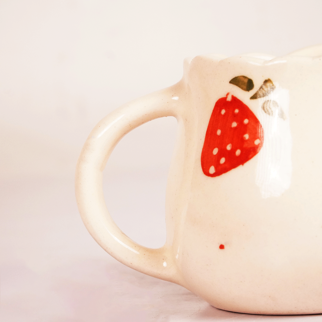 White Ceramic Strawberry Mug – Cute Fruit Print Coffee & Tea Cup