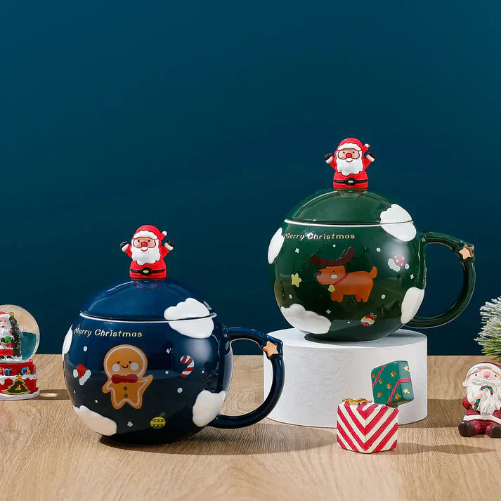 Santa Surprise Christmas Mug with Lid & Spoon (Random Color)