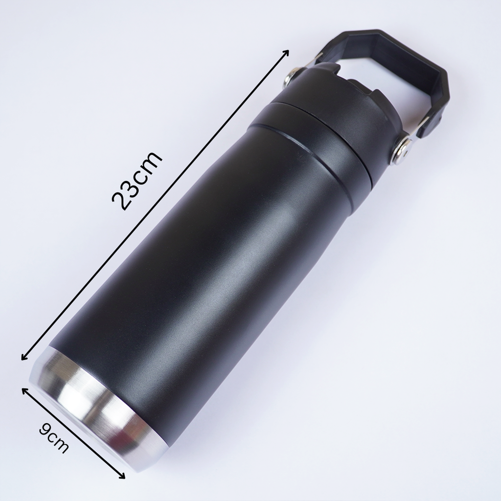 650ml Black Stainless Steel Water Bottle with Handle