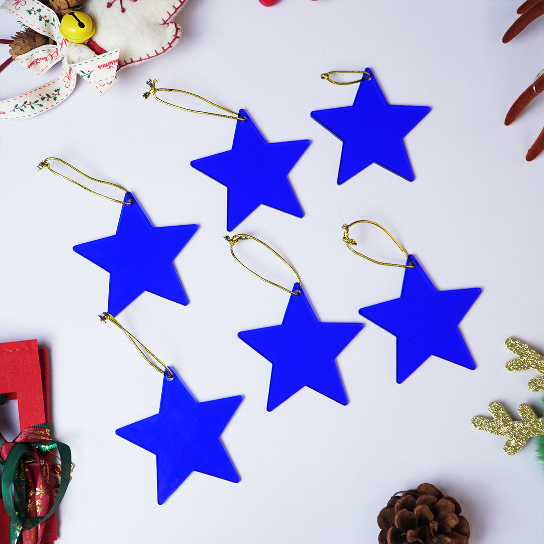 Blue Star designed Christmas Decoration Ornaments- Set of 2