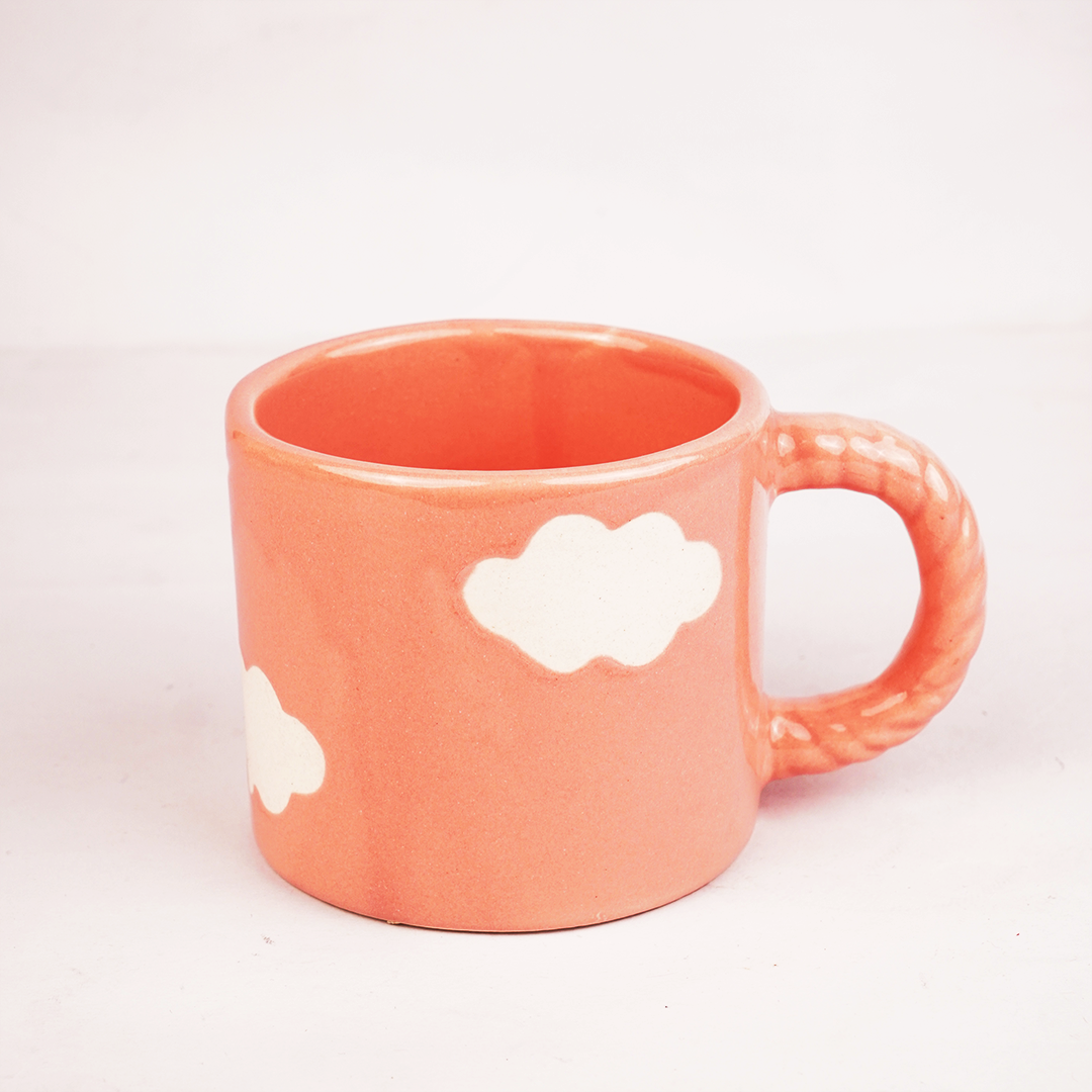 Coral Pink Ceramic Mug with Flower Design – Cute Aesthetic Coffee Cup for Tea, Coffee & Home