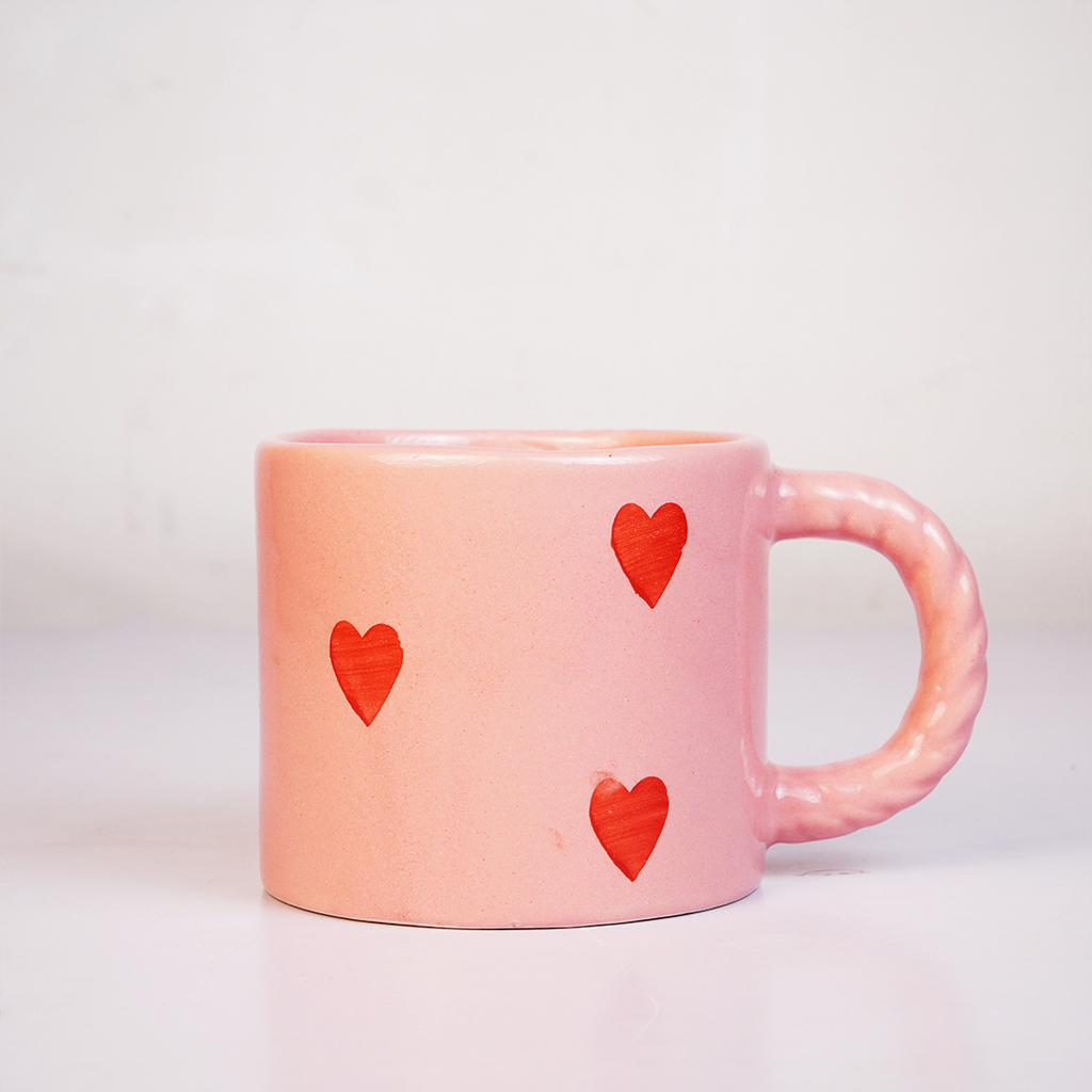 Blush Pink Heart Ceramic Mug | Cute Handcrafted Coffee & Tea Cup