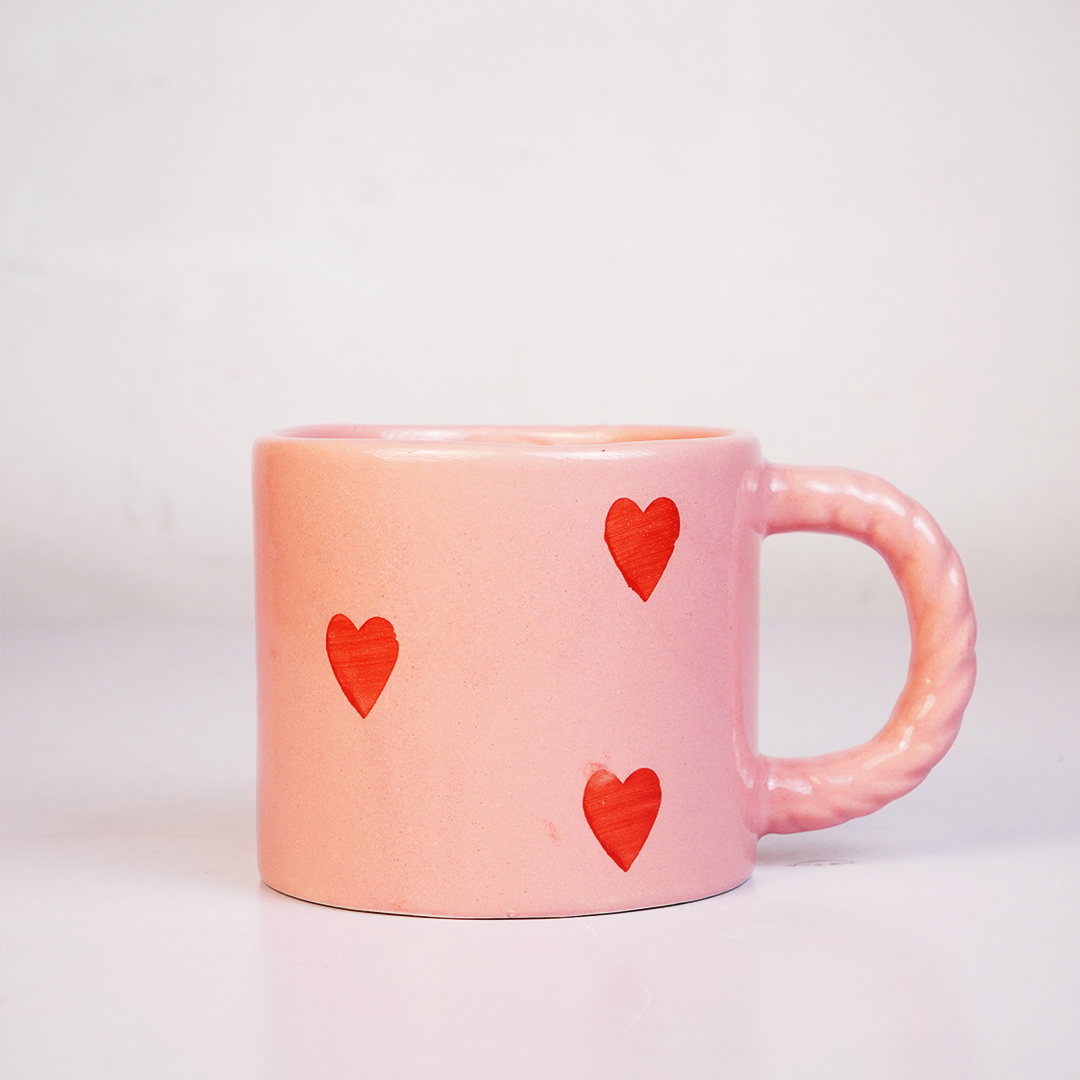 Blush Pink Heart Ceramic Mug | Cute Handcrafted Coffee & Tea Cup