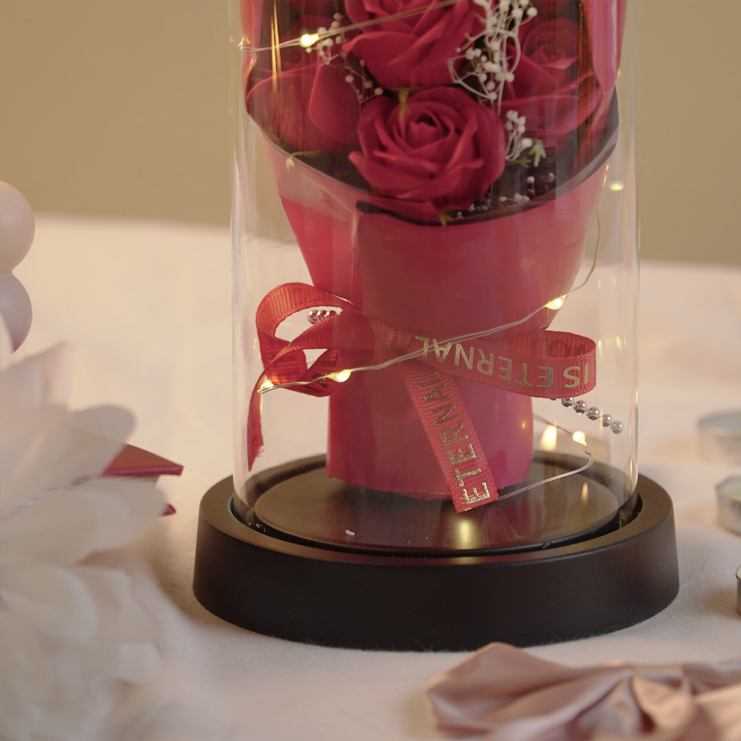 Forever Rose in Glass Dome Lamp