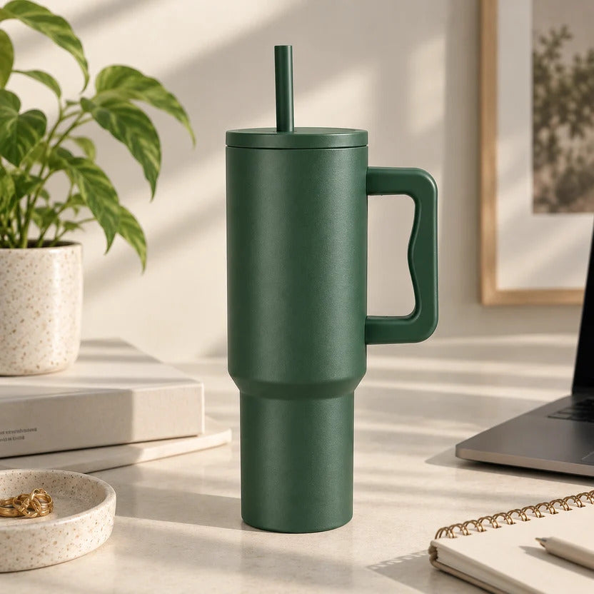 Green Premium Insulated Tumbler with Handle & Straw
