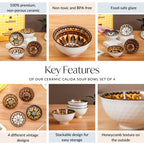 Hand-Painted Style Ceramic Bowl Set of 4 – Moroccan Inspired Decorative Serving & Snack Bowls