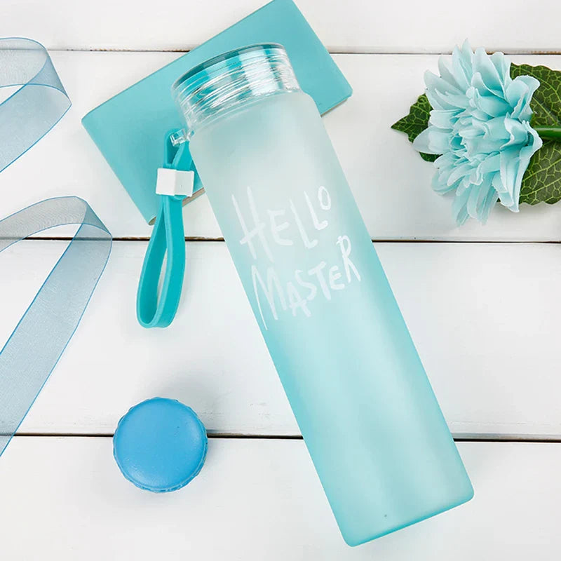 Hello Master Frosted Glass Water Bottle 7.5 Inch – Reusable Leak-Proof Glass Bottle with Strap
