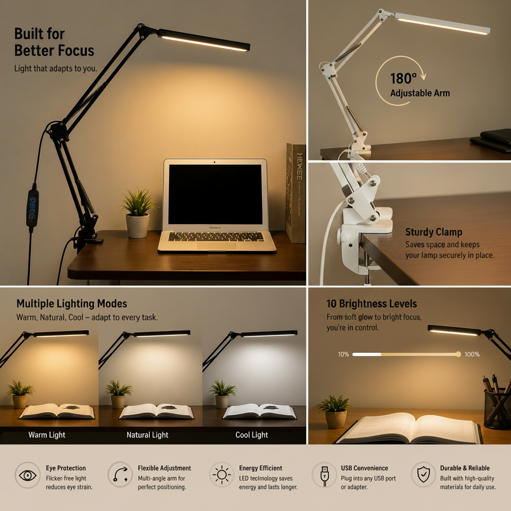 Adjustable LED Monitor Desk Lamp | USB Clamp Light