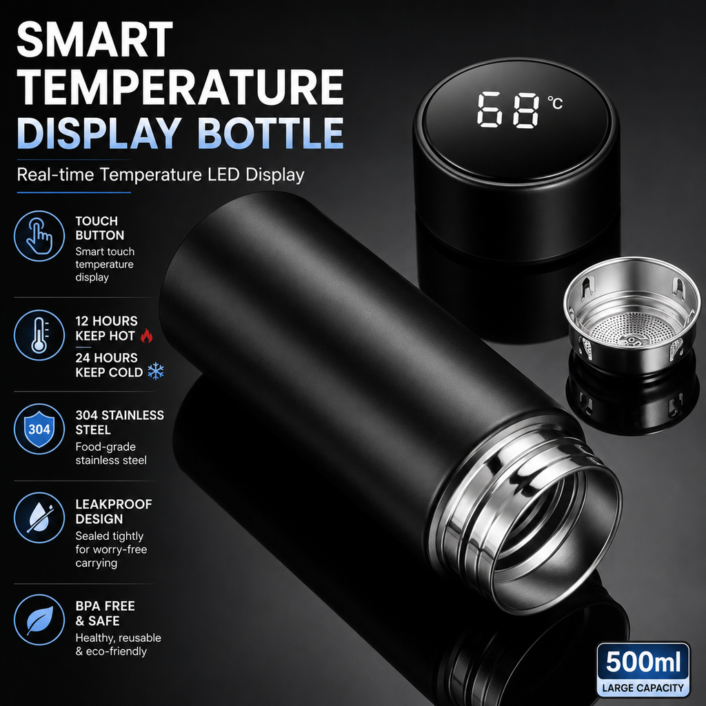 Smart Temperature Display Water Bottle 500ml – Multicolor