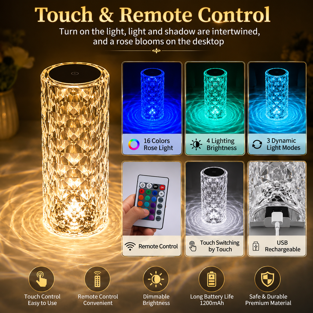 Crystal Diamond Touch Table Lamp RGB