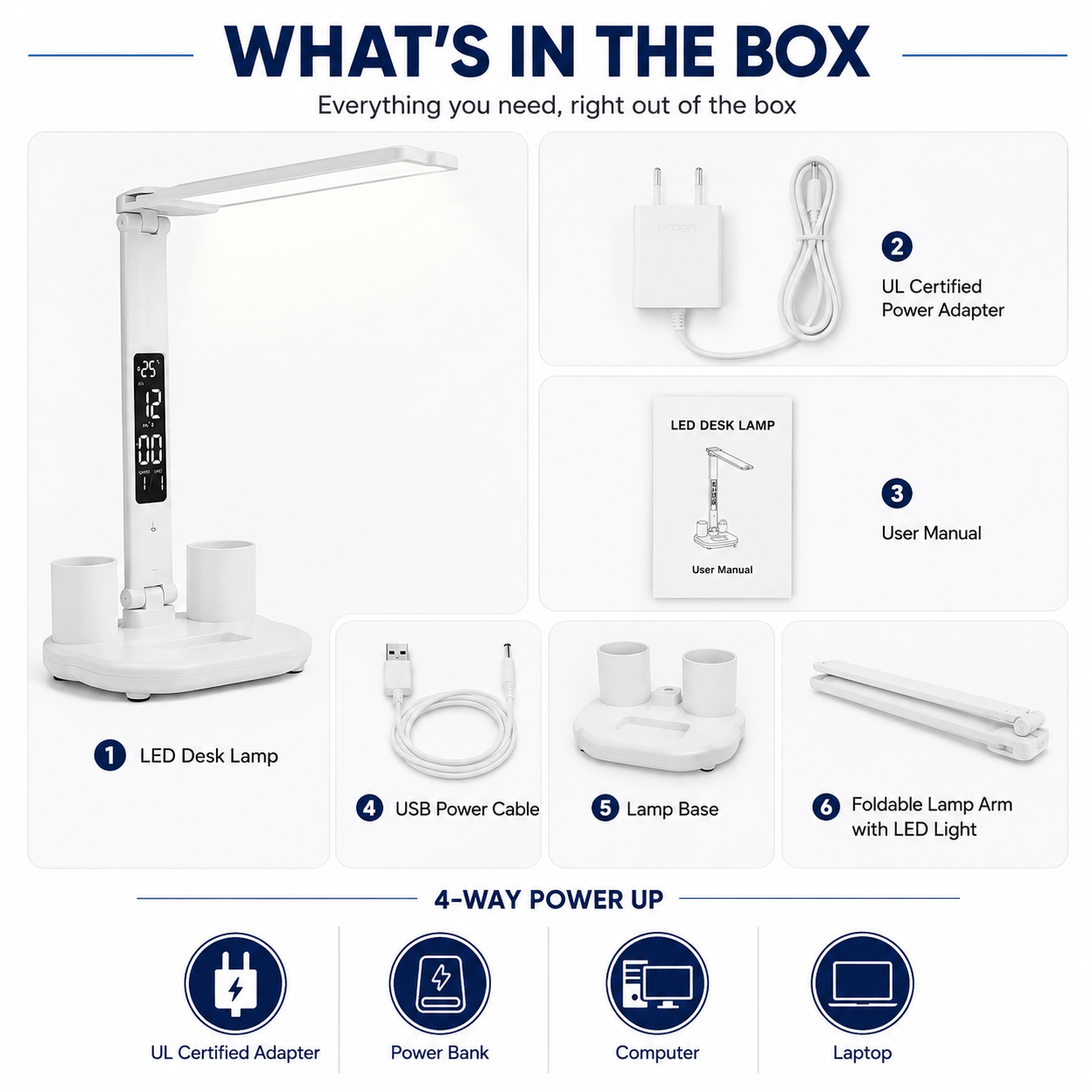 LED Desk Lamp with Clock & Pen Holder