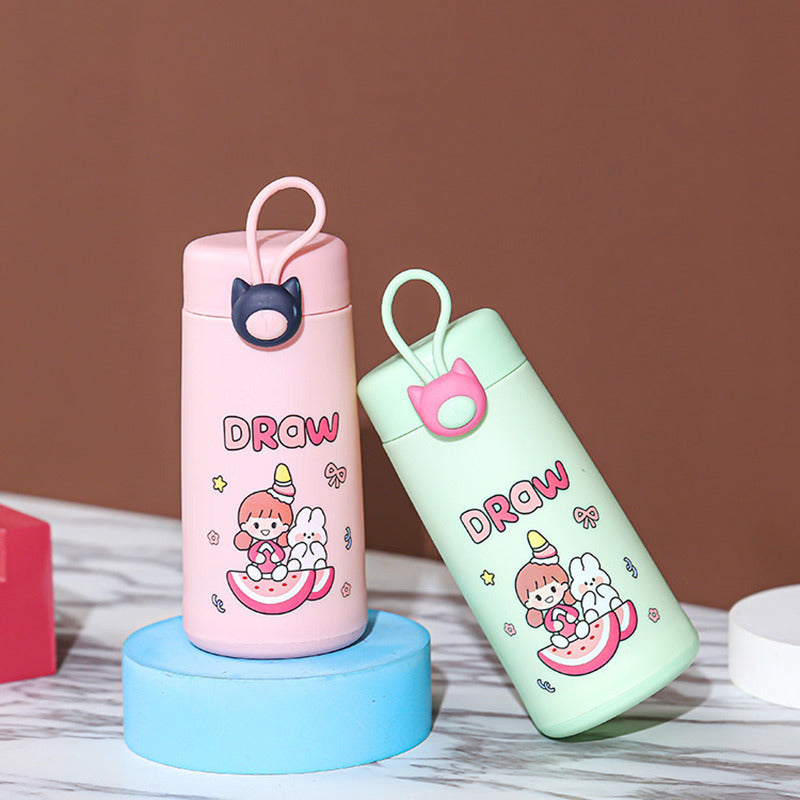 Cute Cartoon Kids Water Bottle with Strap – BPA-Free Leakproof Reusable Bottle for School & Travel