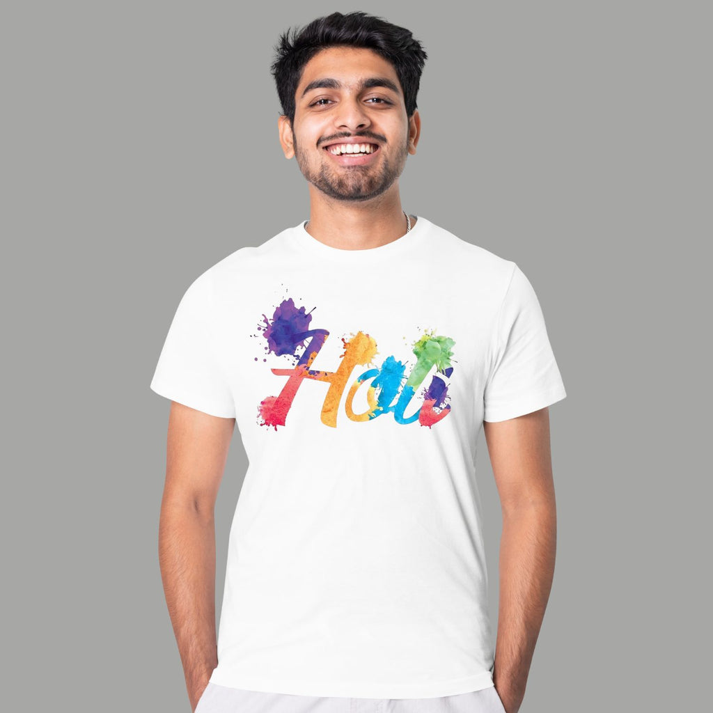 Unisex Holi Color Splash Printed White T-Shirt | Festival Graphic Cotton Tee for Men & Women