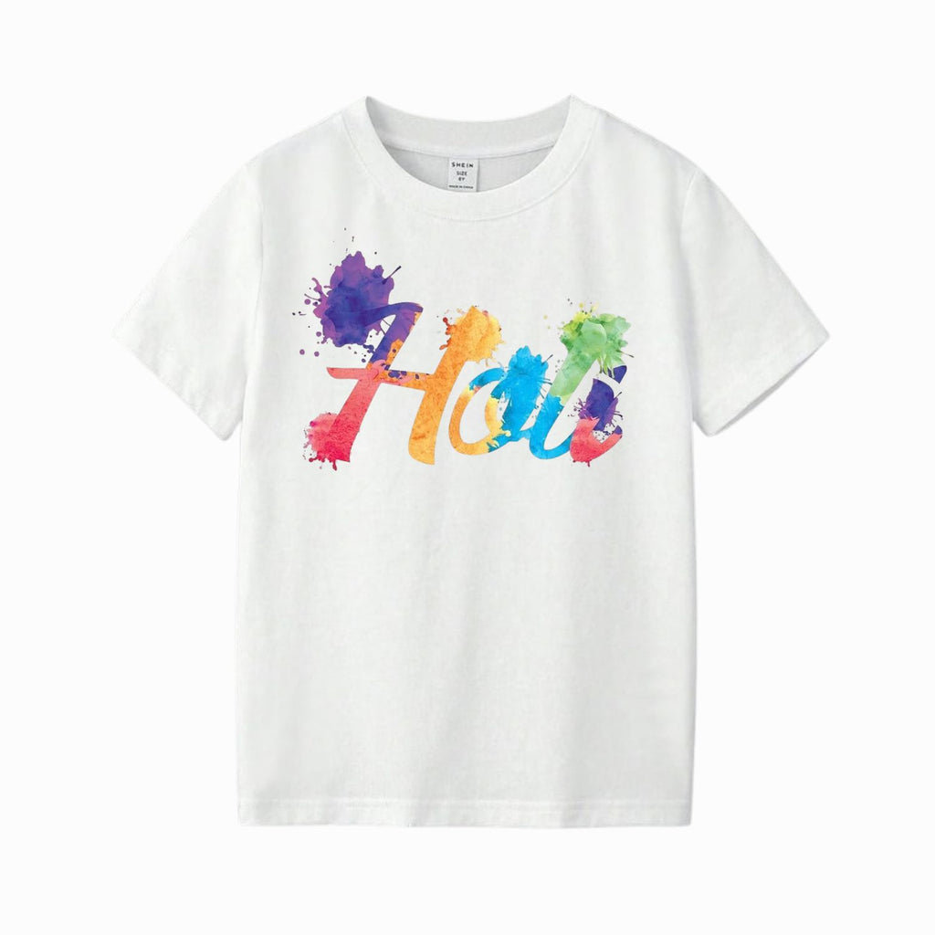Unisex Holi Color Splash Printed White T-Shirt | Festival Graphic Cotton Tee for Men & Women